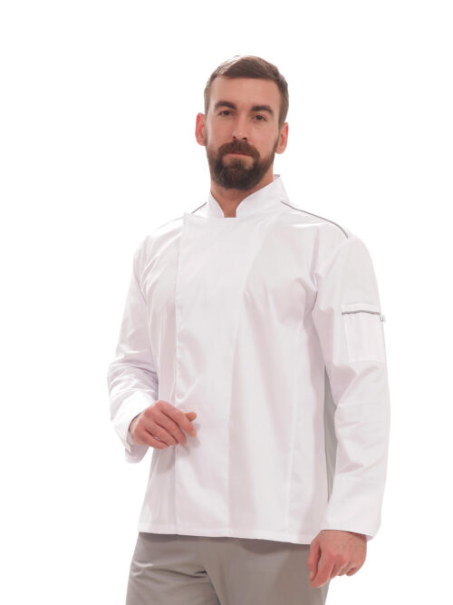 Μακρυμάνικο σακάκι σεφ Epaulet της Uniform λευκό με γκρί