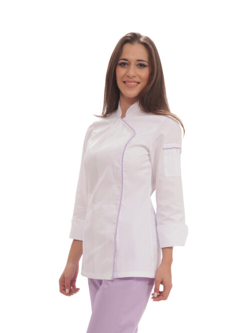 κομψό γυναικείο σακάκι σεφ Hestia της Uniform λευκό με λιλά